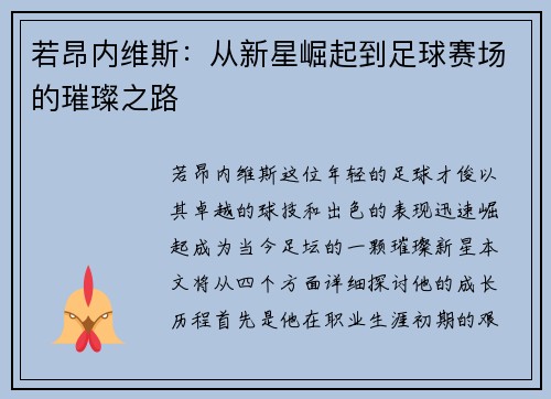 若昂内维斯：从新星崛起到足球赛场的璀璨之路